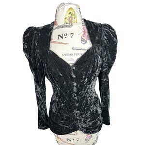 Vintage Size 12 Velvet Top Witchy Whimsygoth Black Long Sleeve Button Sweetheart